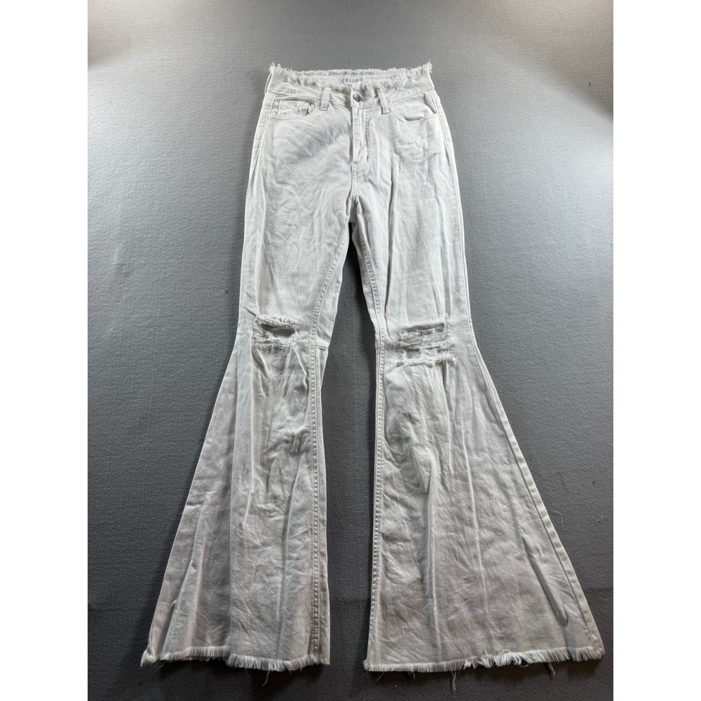 Cello Jeans Flare Women 3 White Distressed Frayed Hem 27x31.5